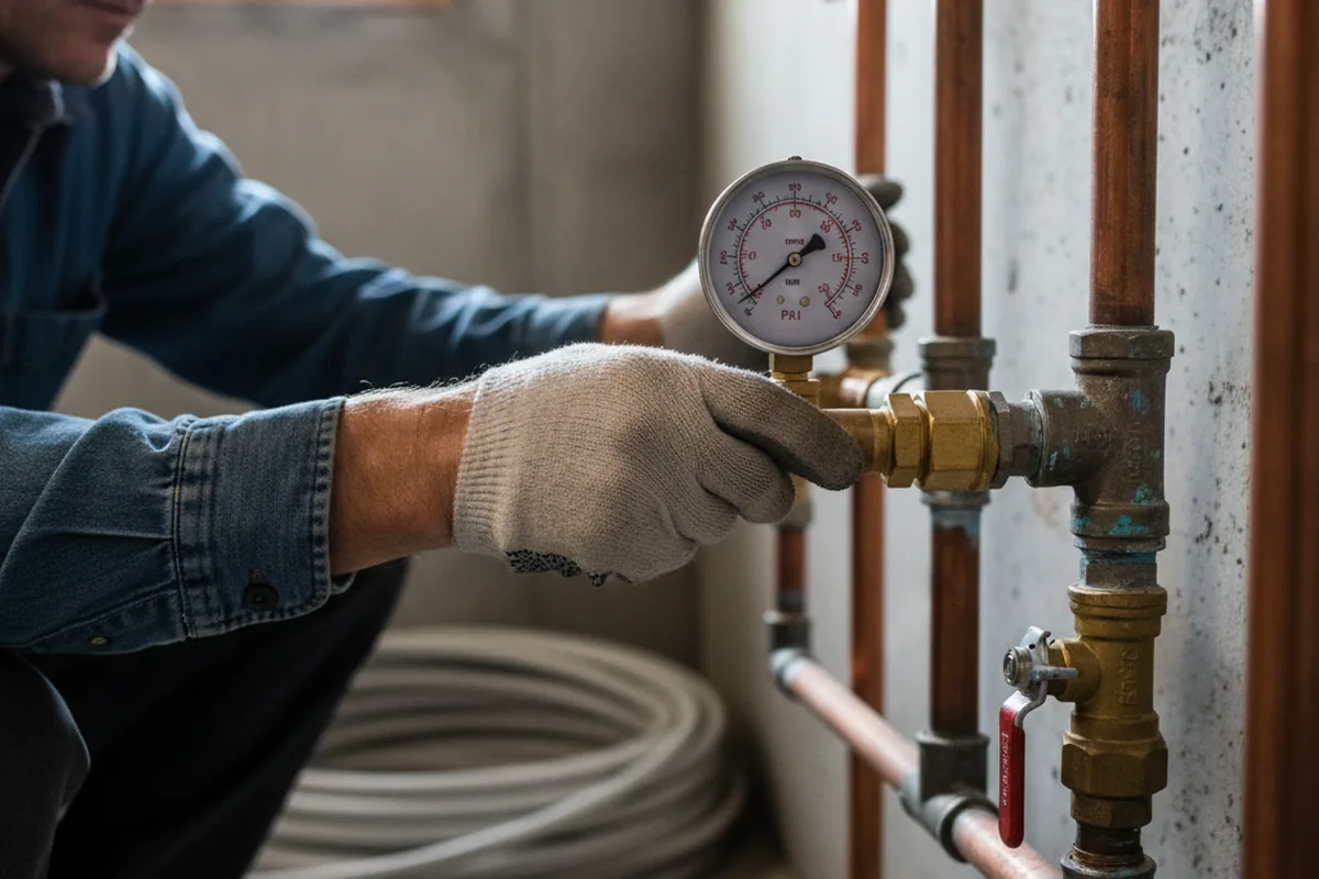 Pressure testing a repaired line during Water Line Repair in Garden City